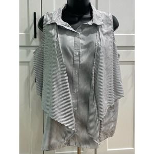 Motherhood Nursing Button Down Shirt Black & White Pinstripe SZ L